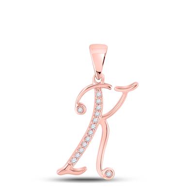 10K Gold Diamond Initial K Pendant 1/12 Cttw Rose