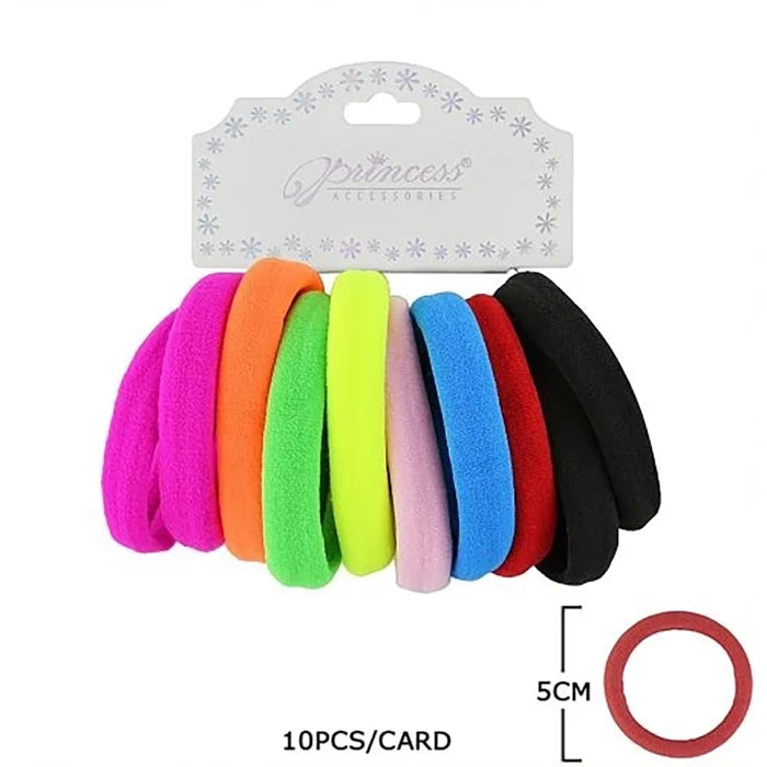 10pc Seamless Elastic Hair Bands Pack (5cm) – Soft Stretch Neon & Assorted Color Ponytail Holders, No-Damage Thick Hair Ties for Women, Girls, and Kids (RB-011R1)