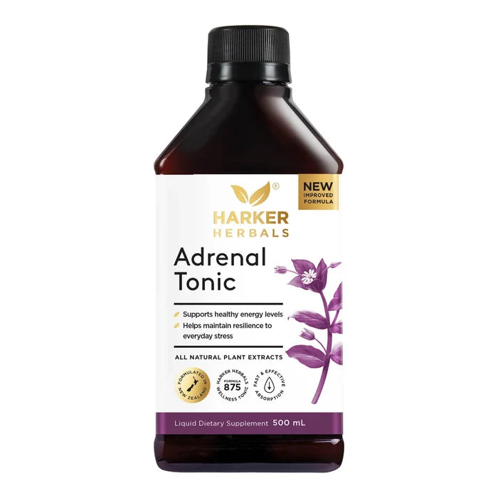 Harker Herbals Adrenal Tonic 500ml bottle on a white background. Fast & effective absorption.