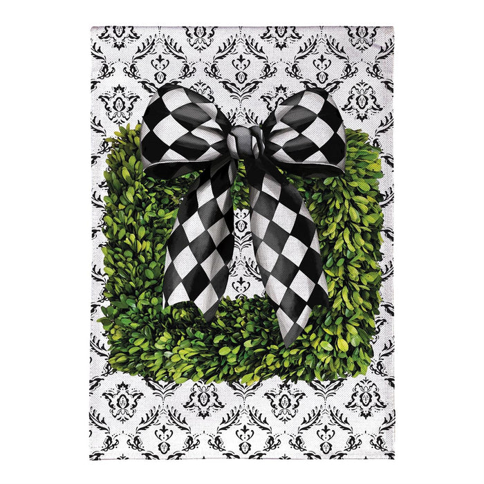 Black & White Bow Topiary Garden Flag