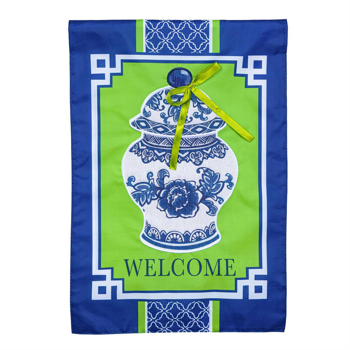 Chinoiserie Welcome Applique Garden Flag
