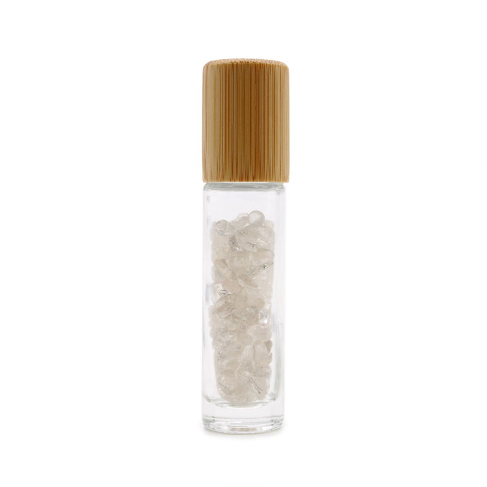 Gemstone Essential Oil Roller Bottle - Rock Quartz - Wooden Cap 🇬🇧