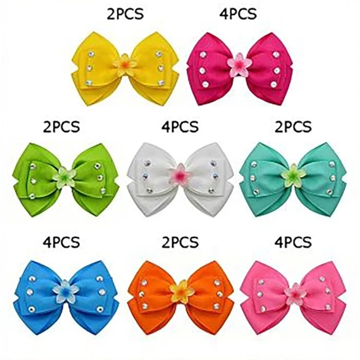 Girls Flower Hair Bow Clips Bulk Pack (24 Pcs) – 12cm Grosgrain Ribbon Bows with Rhinestones & Alligator Clips (HCD-25762H)