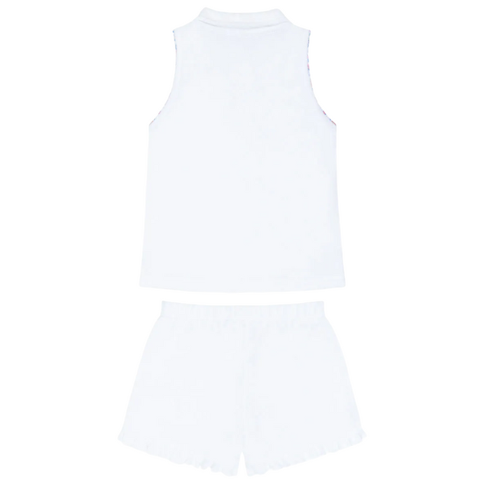 girls shell white french terry tennis tank top and short set
