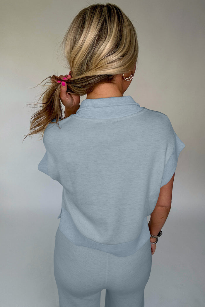 Gray Half Zip Polo Tee Casual Pant Set ๐บ๐ธ