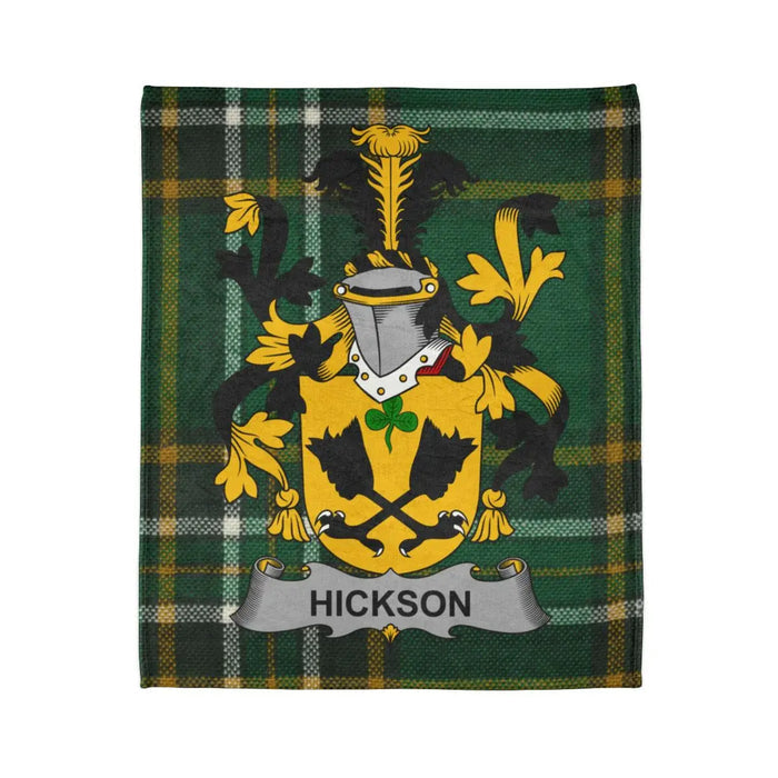 Hickson Family Crest Emblem on Tartan Blanket