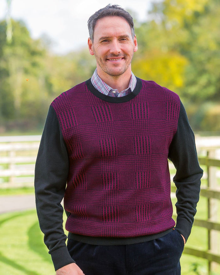 James Houndstooth Patterned Merino Blend Jumper - Country Collection