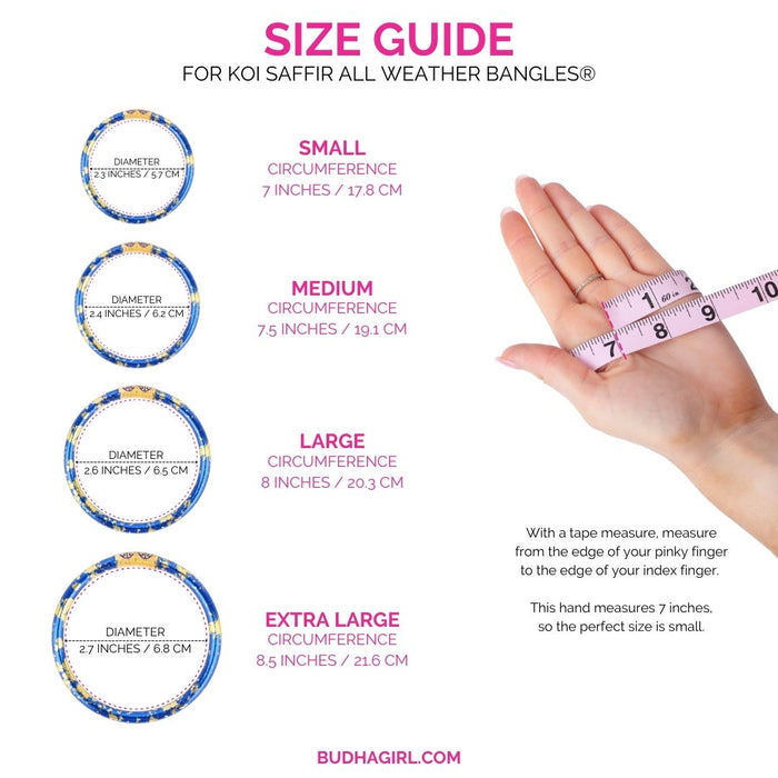 Size Guide for KOI Saffir Cobalt Blue All Weather Bangles Bracelet - Set of 4 | BuDhaGirl