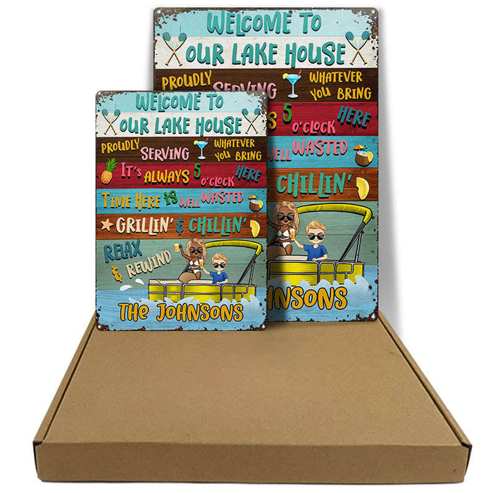 Lake House Pontoon Time Here Is Well Wasted - Personalized Custom Classic Metal Signs