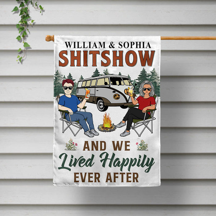 Let's Sit By The Campfire & Watch People Park Their Campers Husband Wife Camping - Couple Gift - Personalized Custom Flag