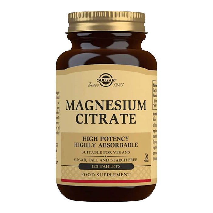 Solgar Magnesium Citrate supplement bottle on a white background.
