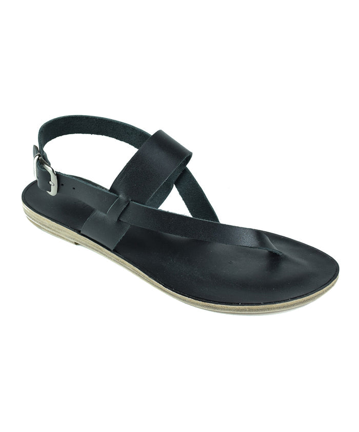 Pacific Hwy black, handmade leather sandal with back strap buckle - Side View