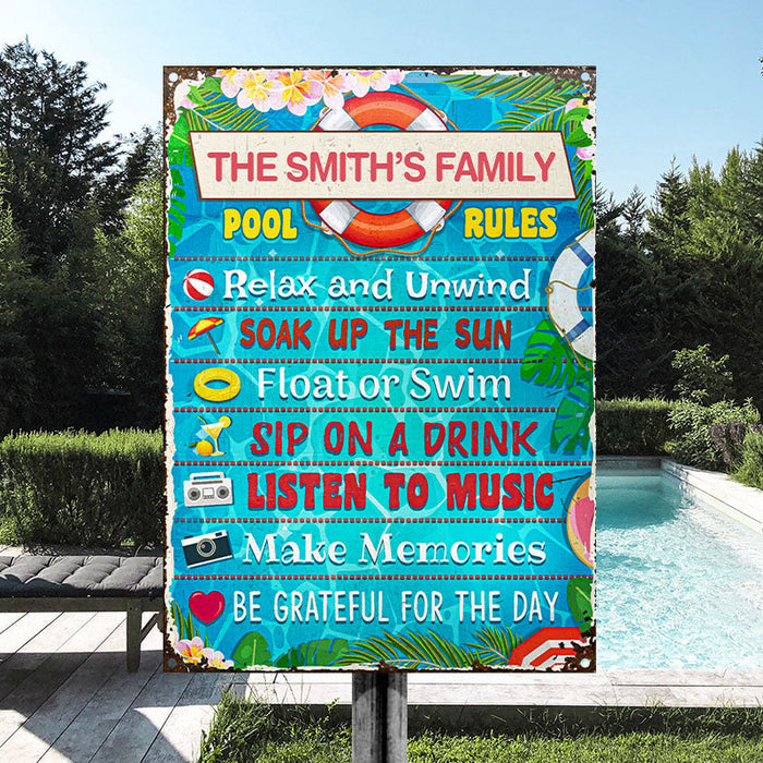 Personalized Swimming Pool Rules Relax Customized Classic Metal Signs