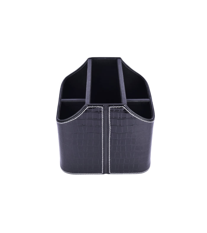Premsons leatherette cutlery holder, black croc-texture, open divided compartments