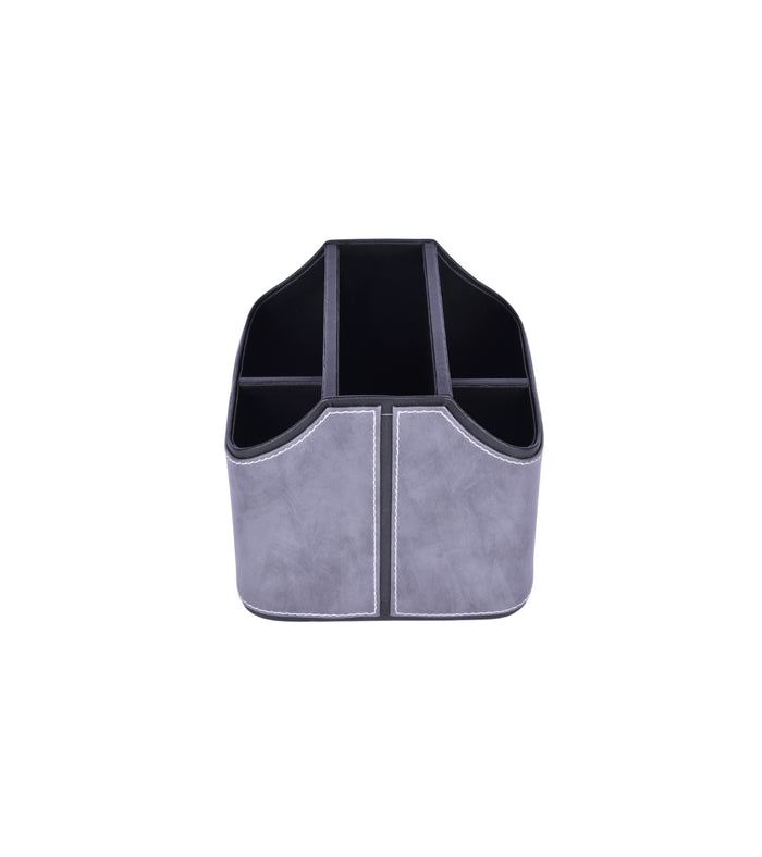 Grey leatherette cutlery holder with black interior and five divided sections