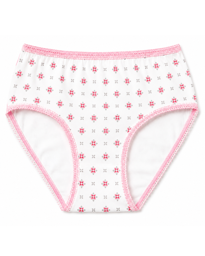 Girls' gray briefs with red mini flower pattern, pink edge trim