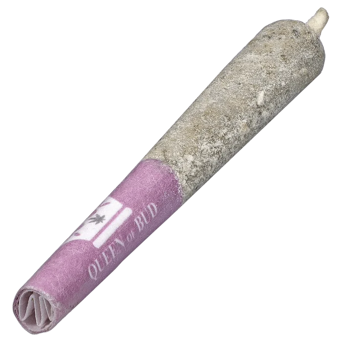 Angled close-up of a purple paper tube and ash-topped tip of the Princess Cut Amethyst Alignment Infused PR 3 x 0.5 g.