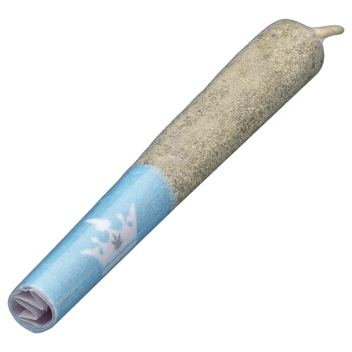 Close-up angled view of the sand-dusted Princess Cut Blue Topaz Infused PR 3 x 0.5 g showing a blue floral-printed paper tip and granular coating.