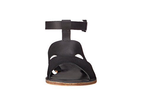 San Vincente Blvd black, handmade leather sandals with anklet strap and buckle - front View