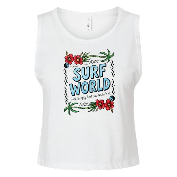 Surf World Palm Flower Women's Muscle Tank - White Womens T Shirt