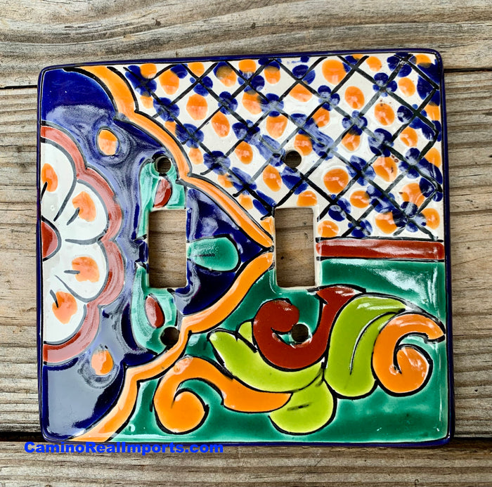 Talavera Pottery Double Toggle Switch Plate TTSPDB017