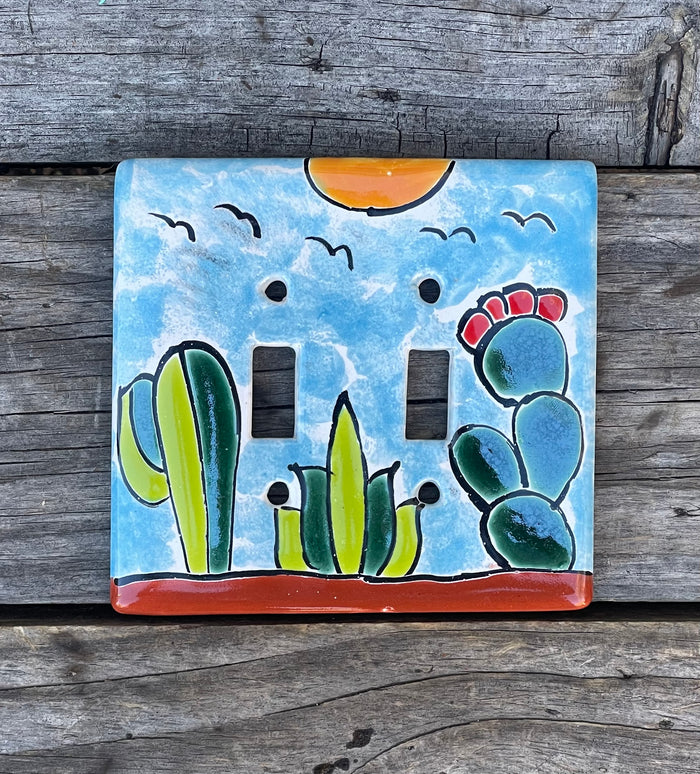 Talavera Pottery Double Toggle Switch Plate TTSPDB024