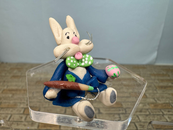 Vintage Artisan Handmade Clay Easter Bunny Painting Egg