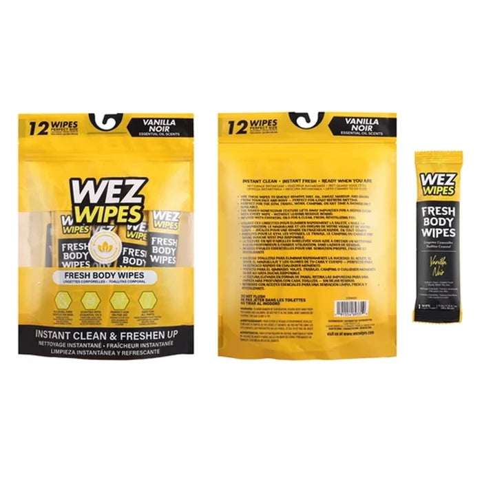 WEZ Wipes Fresh Body Wipes – Vanilla Noir Scented, On-the-Go Hygiene – 12pack