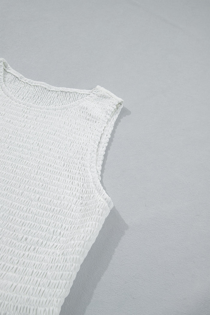 White Sleeveless Smocked Lace Peplum Top ๐บ๐ธ
