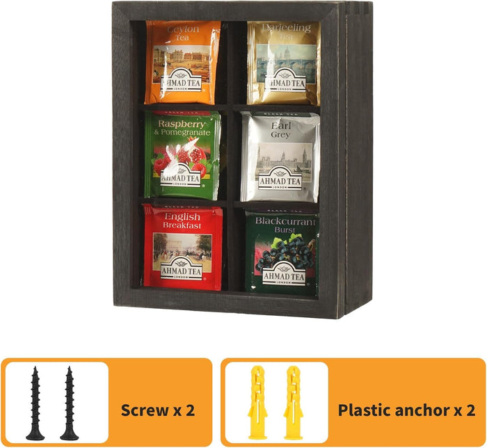 White Whale Tea Storage Chest Adjustable 6 Compartment Tea Bags Organizer Container Tea Box with Glass Window