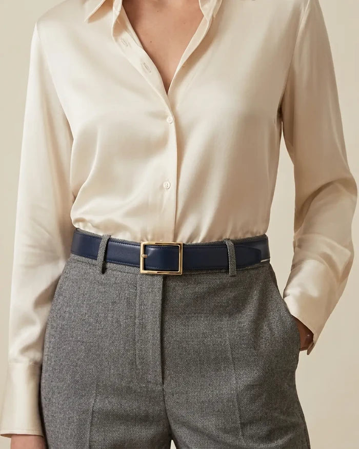Womens Leather Belt - Navy