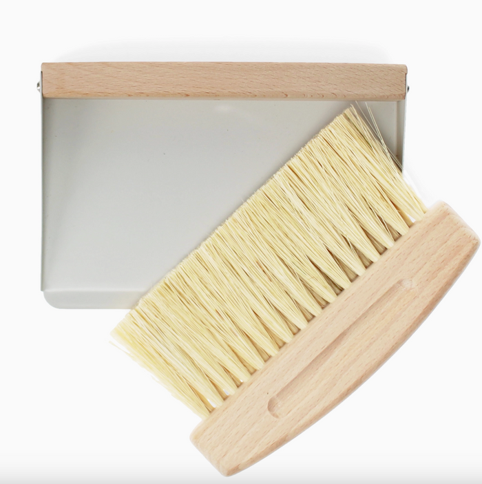 Wooden Table Brush and Pan Set - Soft Grey
