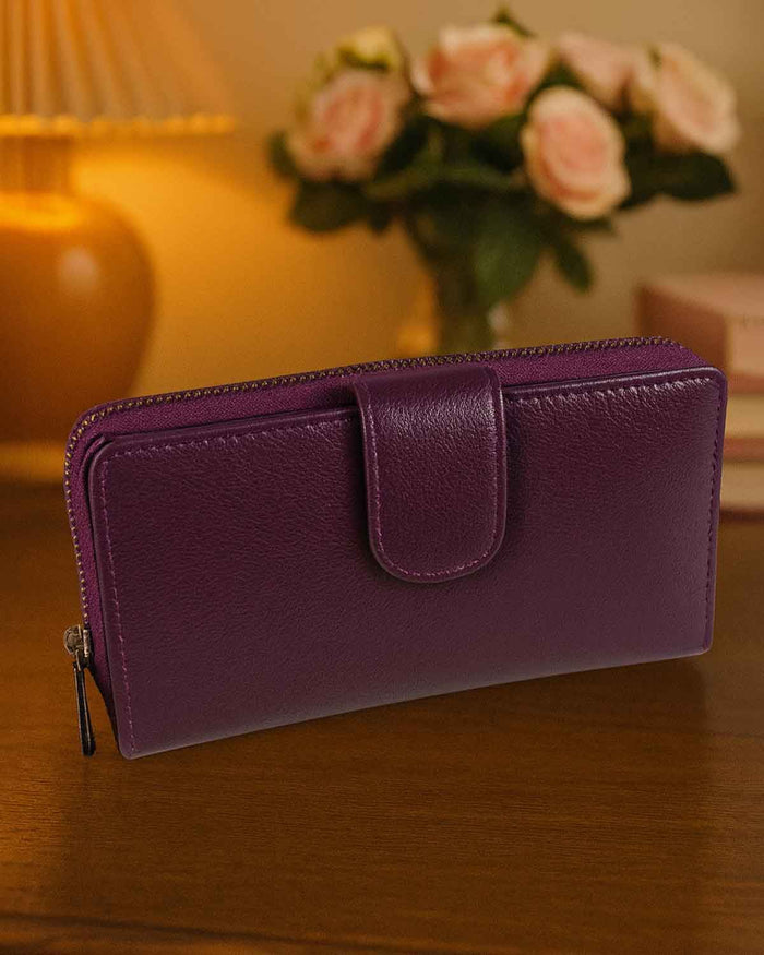 Zipped Leather Purse - Burgundy - Country Collection