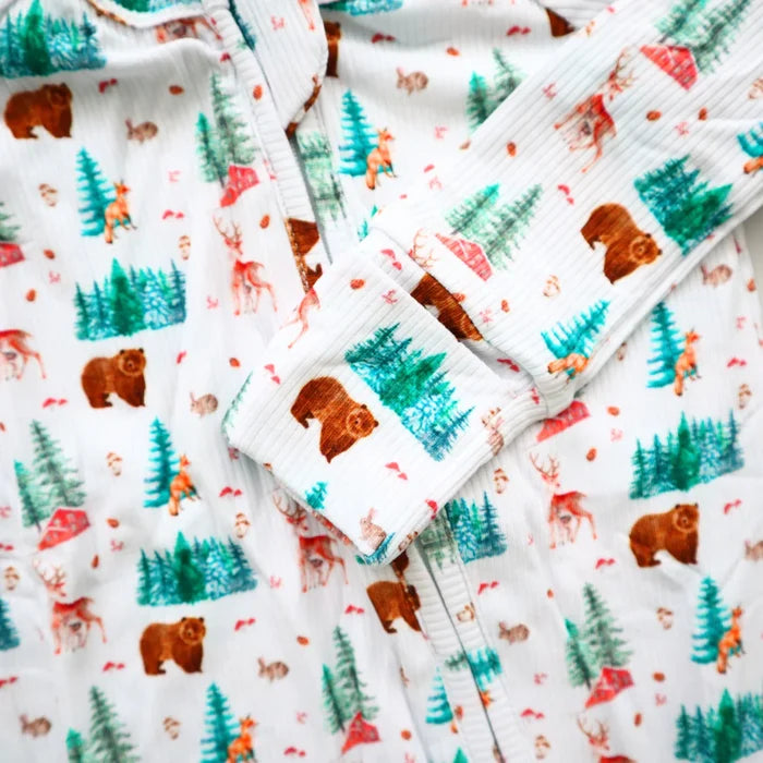 Zipper Bamboo Onesie- Woodland Animals