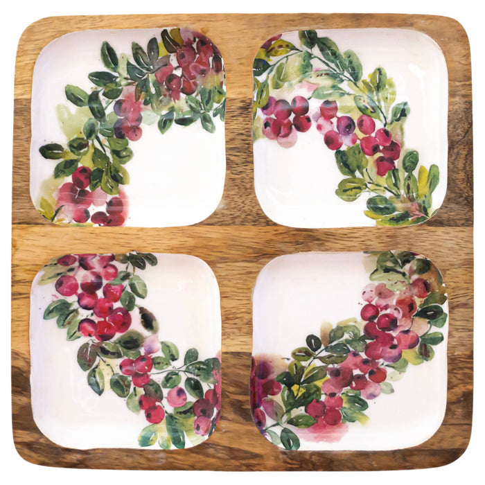 10" Cranberry Wreath Wood Tray