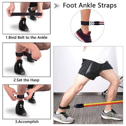 High-intensity home workout using stackable resistance bands for bicep curls.