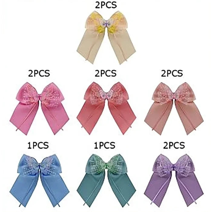 12pc Butterfly Hair Bow Clips Bulk Pack – 15cm Large Grosgrain Sequin Ribbon Bows with Alligator Clips for Girls, Toddlers & Kids Hair Accessories (HC-29633BN)