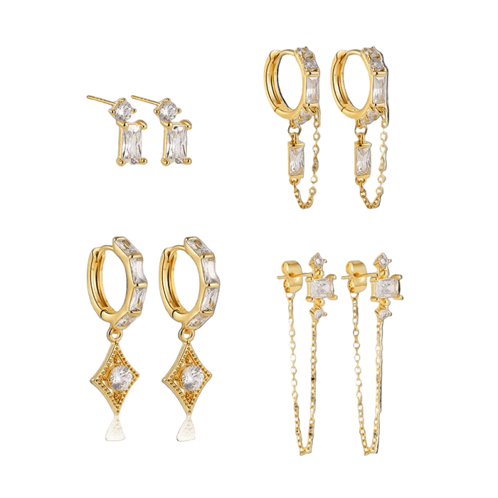 18K Gold Plated 4-Piece Chain & Stud Earring Set 🇬🇧