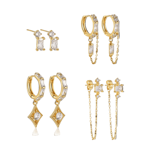 18K Gold Plated 4-Piece Chain & Stud Earring Set 🇬🇧