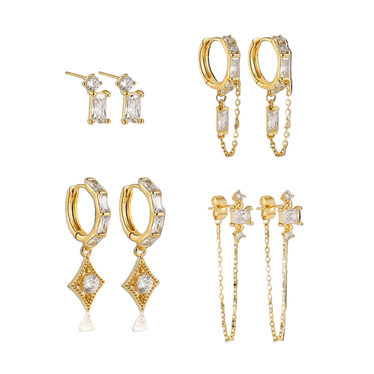 18K Gold Plated 4-Piece Chain & Stud Earring Set 🇬🇧