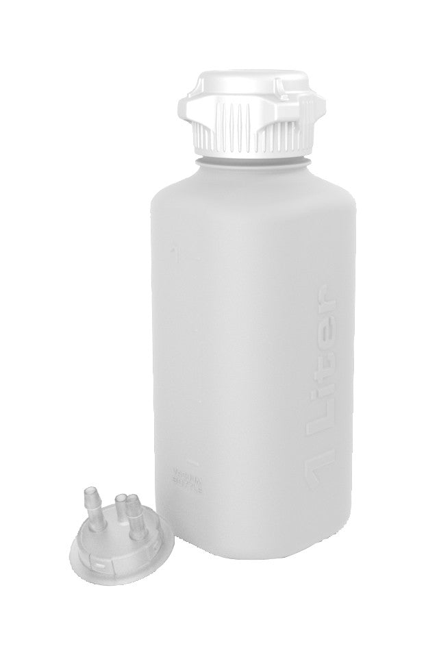 1L High Density Poly Ethylene (HDPE) Heavy Duty Vacuum Bottle - 1/4" Hose Barb Adapter and Vent Port | img_1 | Foxx Life Sciences Global | shopfls.com