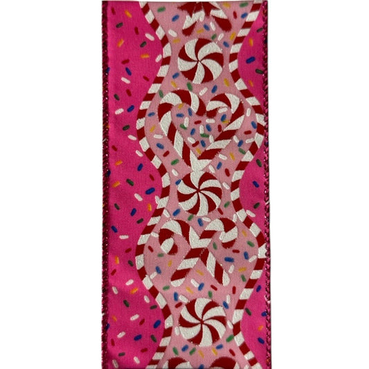 2.5" Pink Peppermint Ribbon Bolt