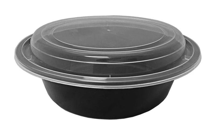 32 Oz Round Black 7" Container with Lid Combo, 150/Cs - BC32