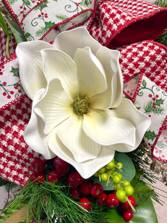 34" Magnolia Christmas Grace Teardrop Swag Design 1
