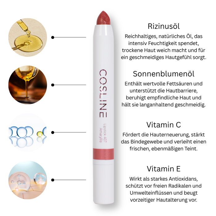 COSLINE Lippenstift 407 Benefits Inhaltsstoffe