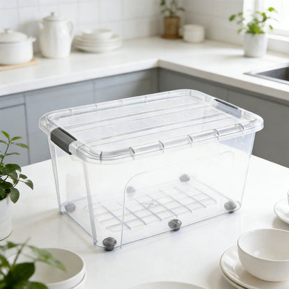 75L Plastic Storage Box with 6 Wheels Click Lid Stackable Clear Storage Box for Home Office 🇬🇧