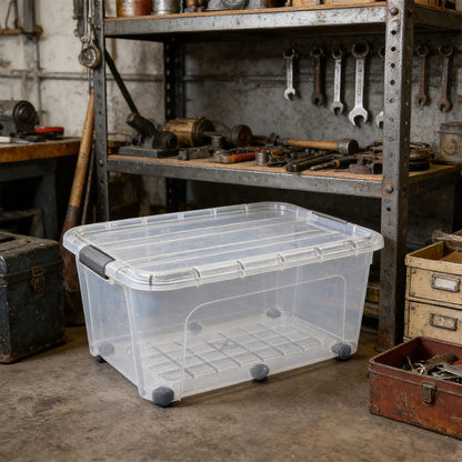 75L Plastic Storage Box with 6 Wheels Click Lid Stackable Clear Storage Box for Home Office 🇬🇧