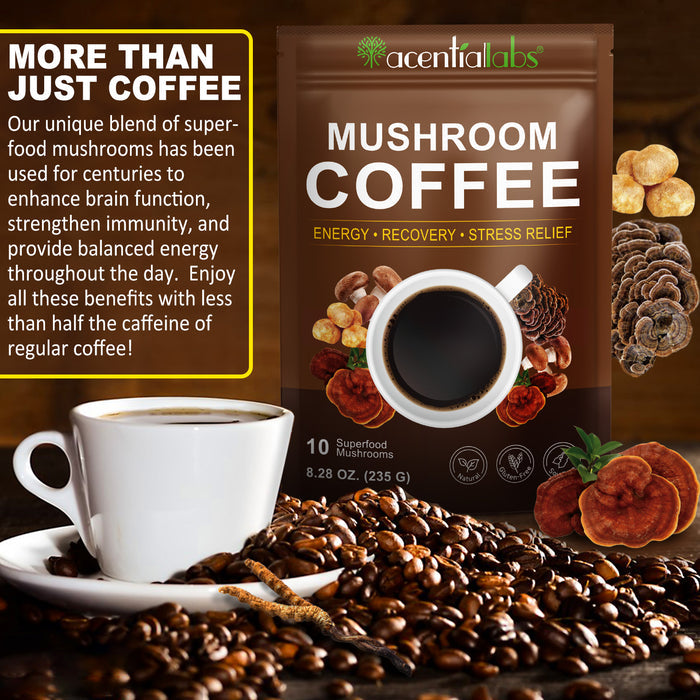 acentiallabs MUSHROOM COFFEE ，ENERGY·RECOVERY ·STRESS RELIEF，10 Superfood Mushrooms，Granules