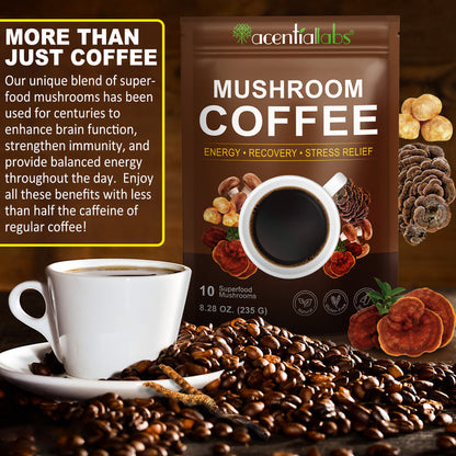 acentiallabs MUSHROOM COFFEE ，ENERGY·RECOVERY ·STRESS RELIEF，10 Superfood Mushrooms，Granules