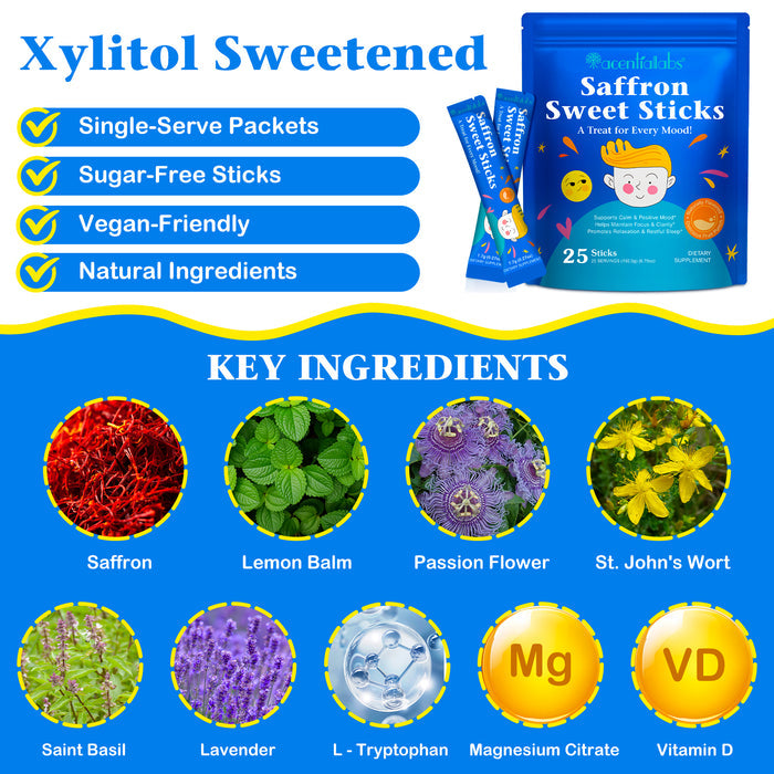 acentiallabs Saffron Sweet Sticks, A Treat for Every Mood, Granules